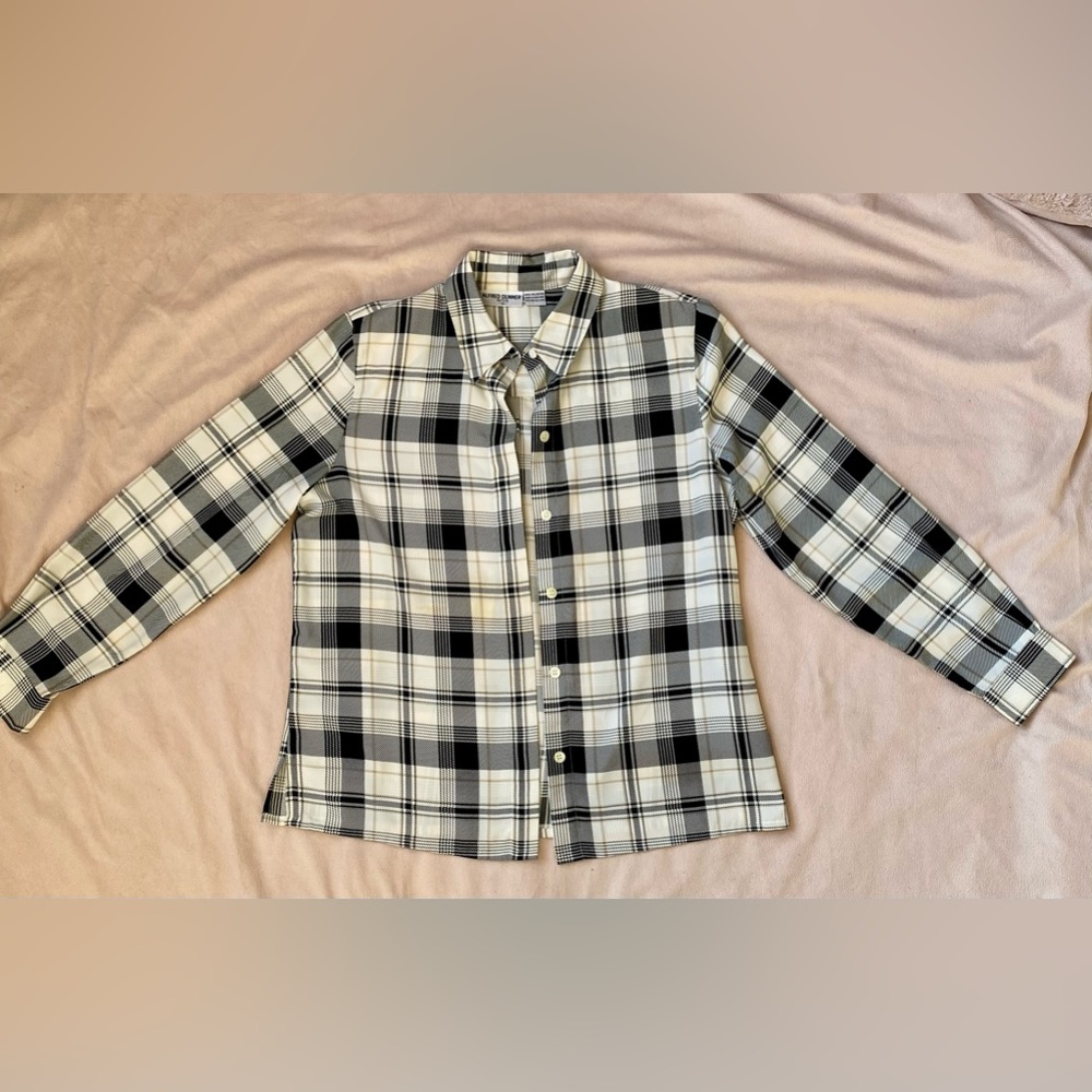 Alfred Dunner Black & White Flannel Button Up Long Sleeve